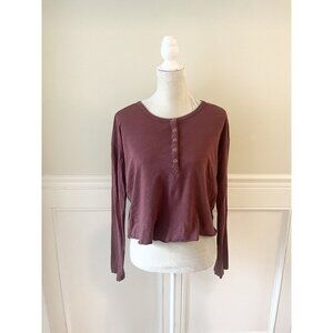 Wild Fable XS Brick Red Snap Front Henley Long Sleeve Top 100% Cotton